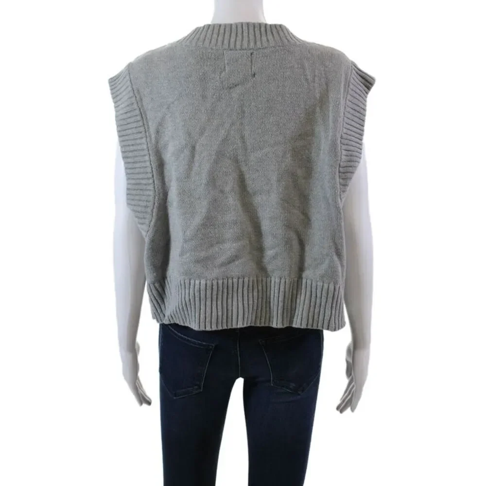 Urban Outfitters Womens Cotton Blend Cable Knit V-Neck Sweater Vest Gray Size S